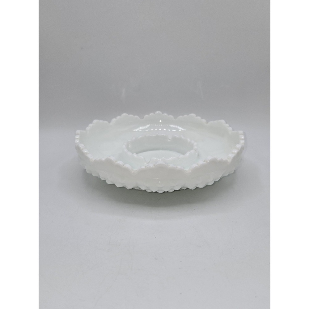 Vintage Fenton Milk Glass Hobnail Ashtray 8" Round Scalloped Edge
